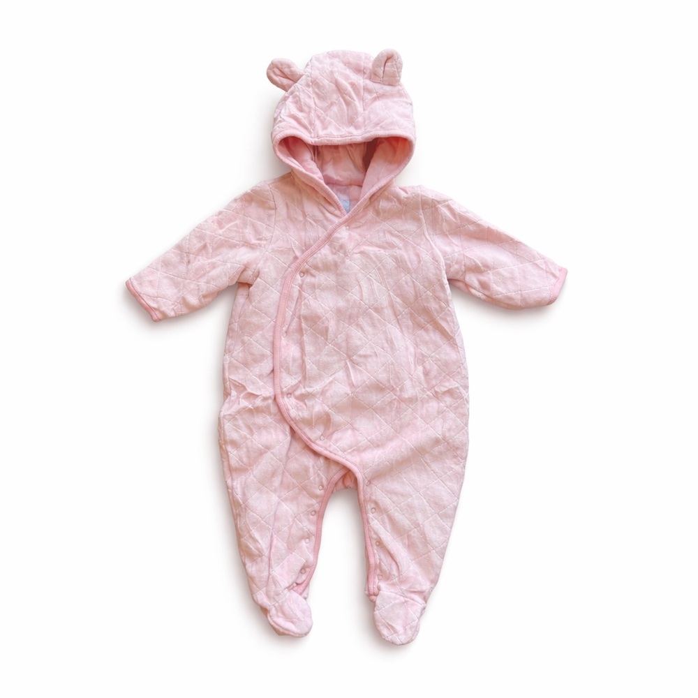 Pink Quilted Hooded Bunting Winter Footed One-Piece 3-6 Months Baby Girl EUC